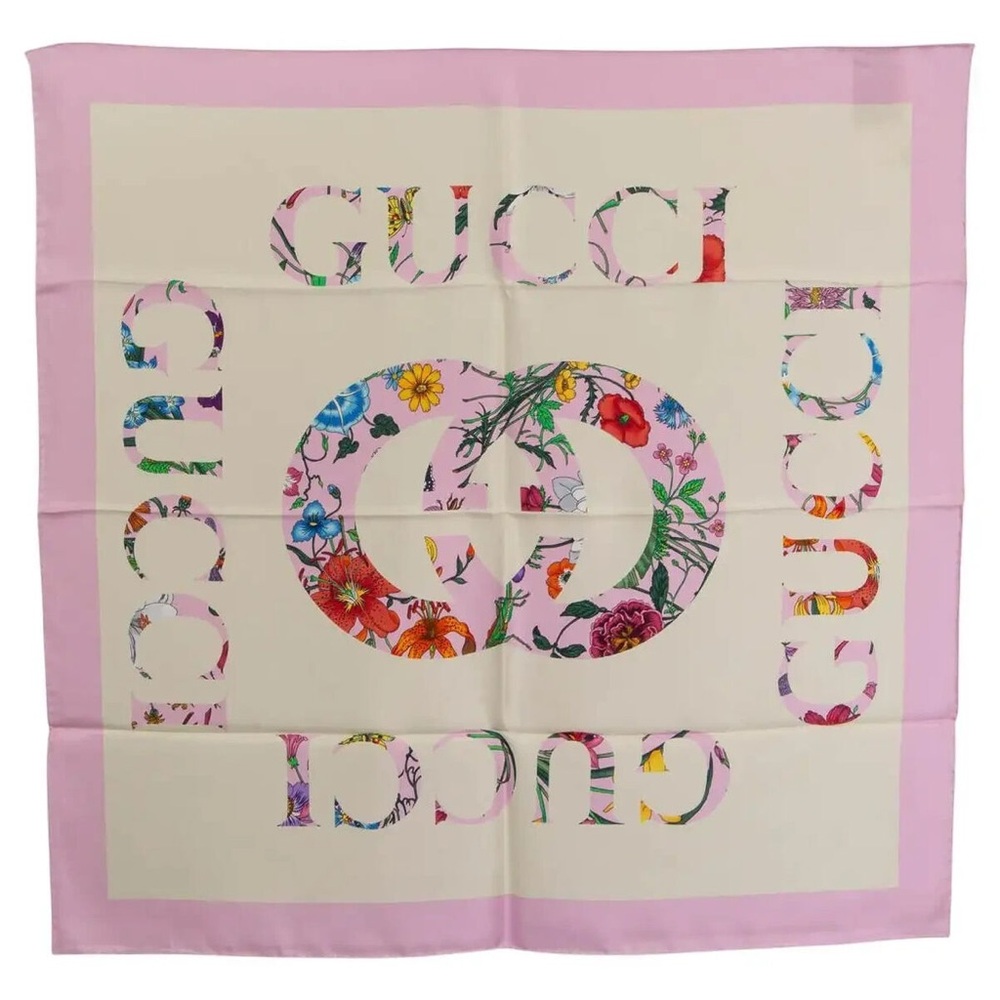 Gucci Pink and Cream Silk Scarf